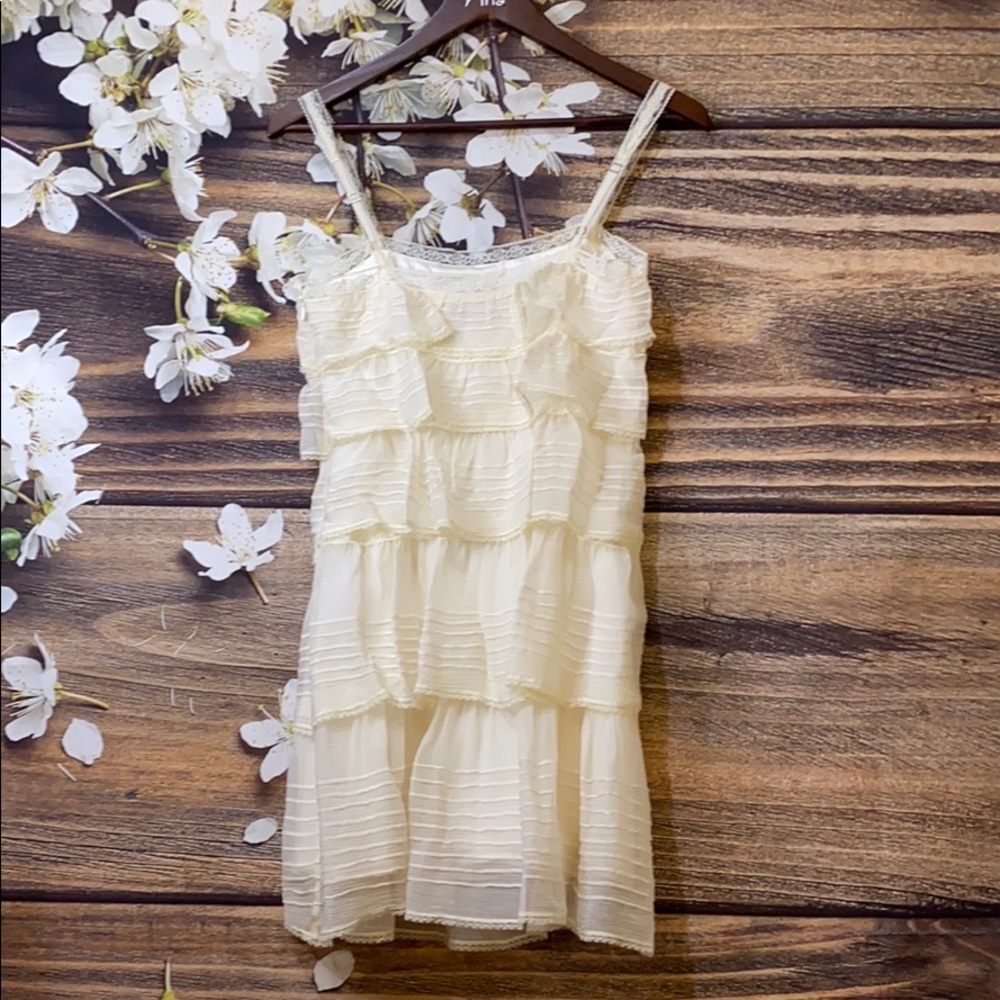 BCBGMAXAZRIA Ivory Tiered Silk Dress